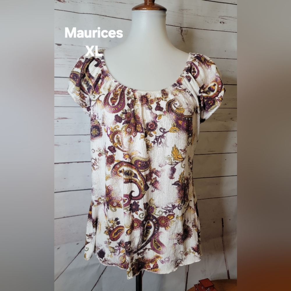 Maurices Women's Paisley Top - White and Purple